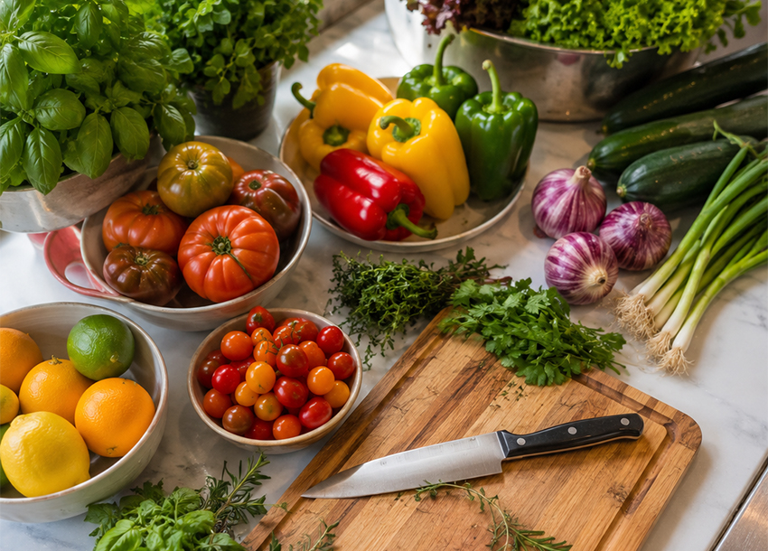 Seasonal produce and fresh local ingredients prepared for resident menus at Bella Mar at Delray Beach