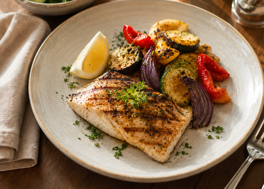 Balanced chef-prepared plate supporting healthy aging for seniors at Bella Mar at Delray Beach